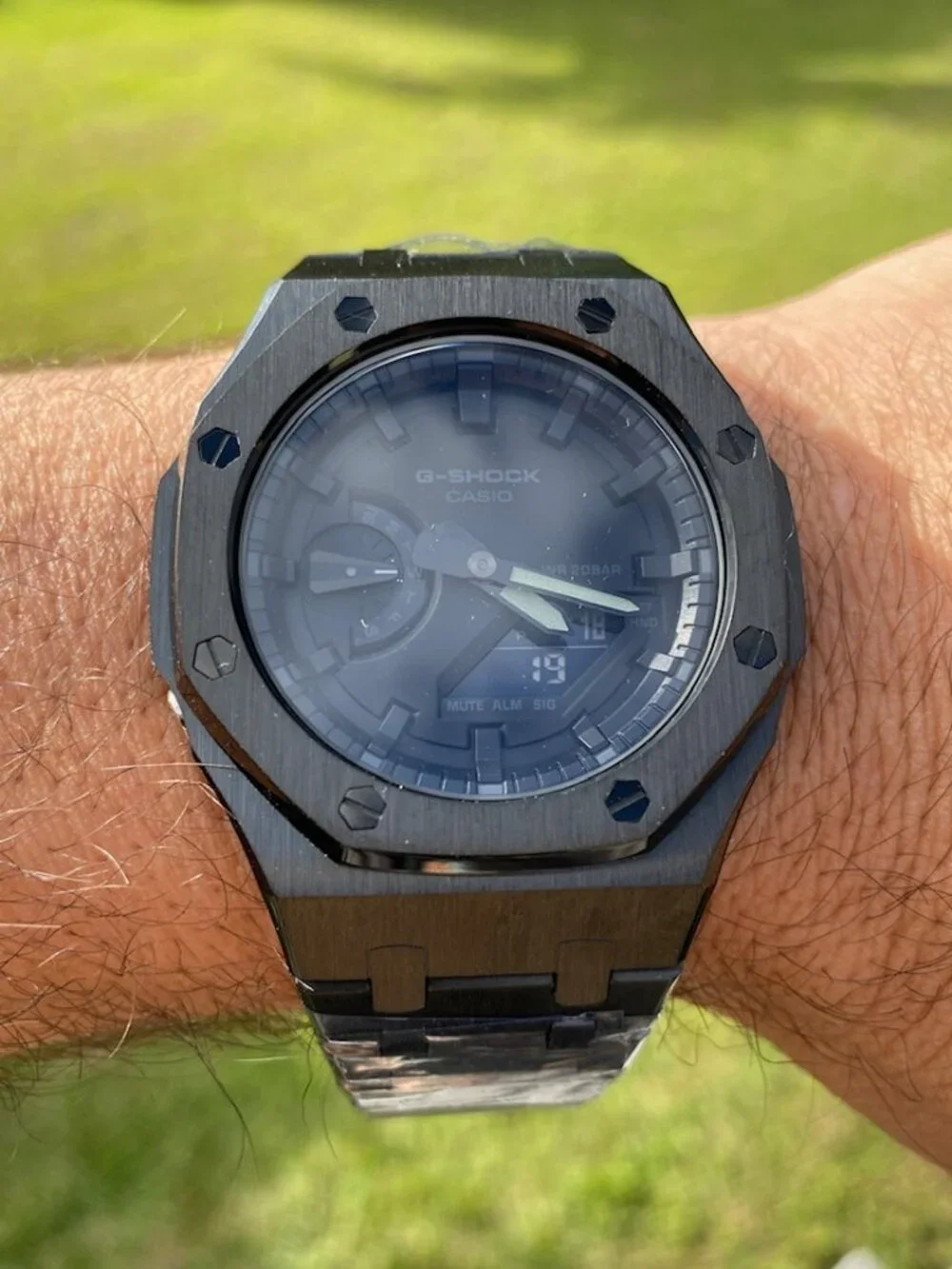 New Casio G-Shock GA2100 BLACKOUT Custom MOD All Black Color Stainless Steel